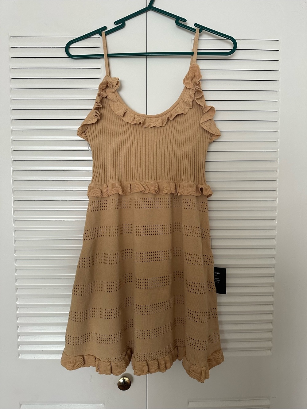 Lulu's Tan Ruffle Knit Mini Dress